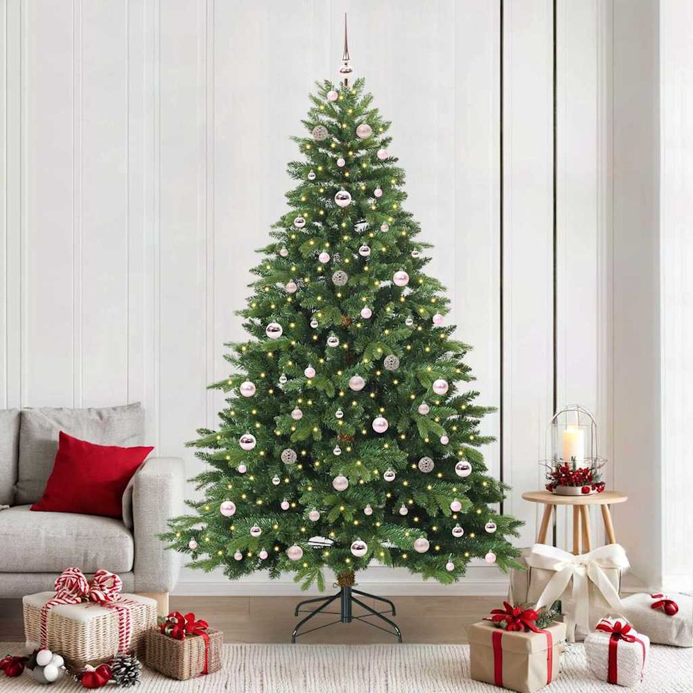 Grand sapin de noël artificiel 210 cm tout-en-un : 300 led et 120 boules fournies