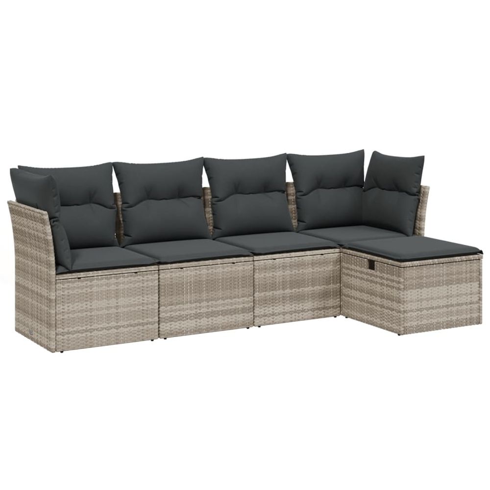 Salon de jardin 5 pcs avec coussins gris clair résine tressée