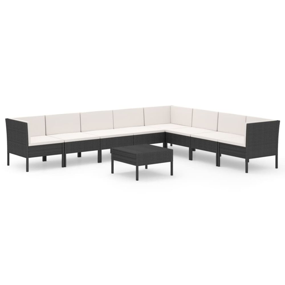 Salon de jardin 9 pcs avec coussins résine tressée noir