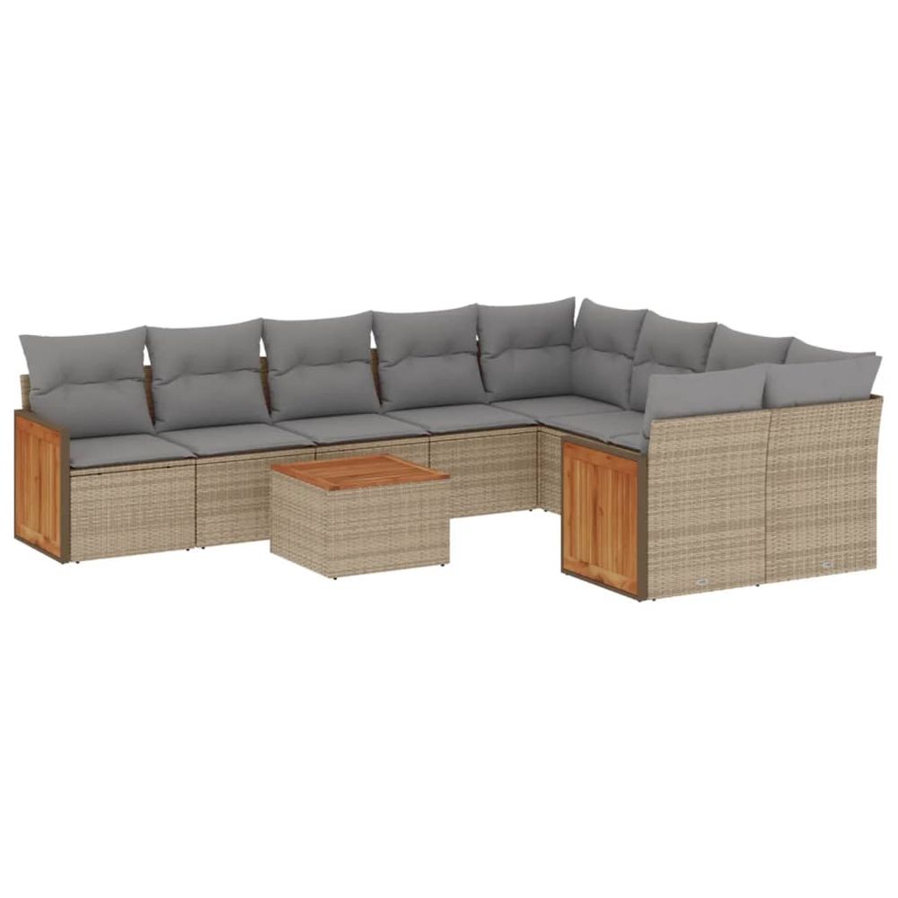 Salon de jardin avec coussins 10 pcs beige résine tressée