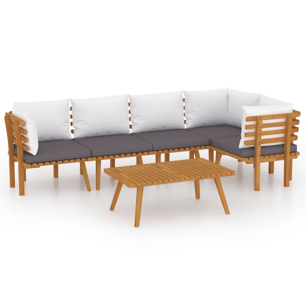 Salon de jardin 6 pcs avec coussins bois d'acacia solide