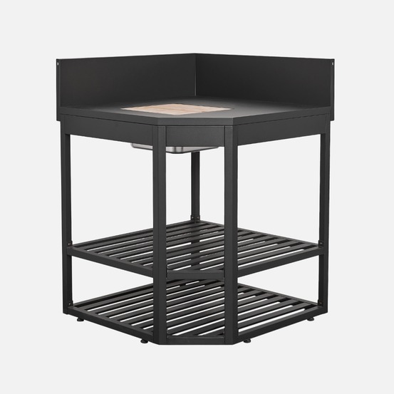 Module d'angle cuisine extérieure acier avec bac à glaçons et planche en bois l80cm - thira