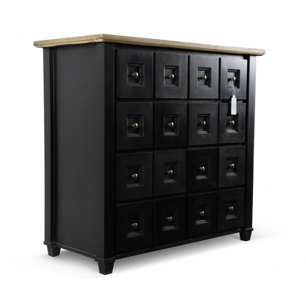 Bahut grainetier 16 tiroirs bois-mdf noir - idéline décoration d'autrefois