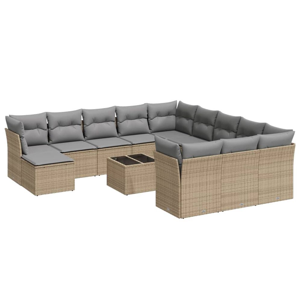 Salon de jardin avec coussins 13 pcs beige résine tressée