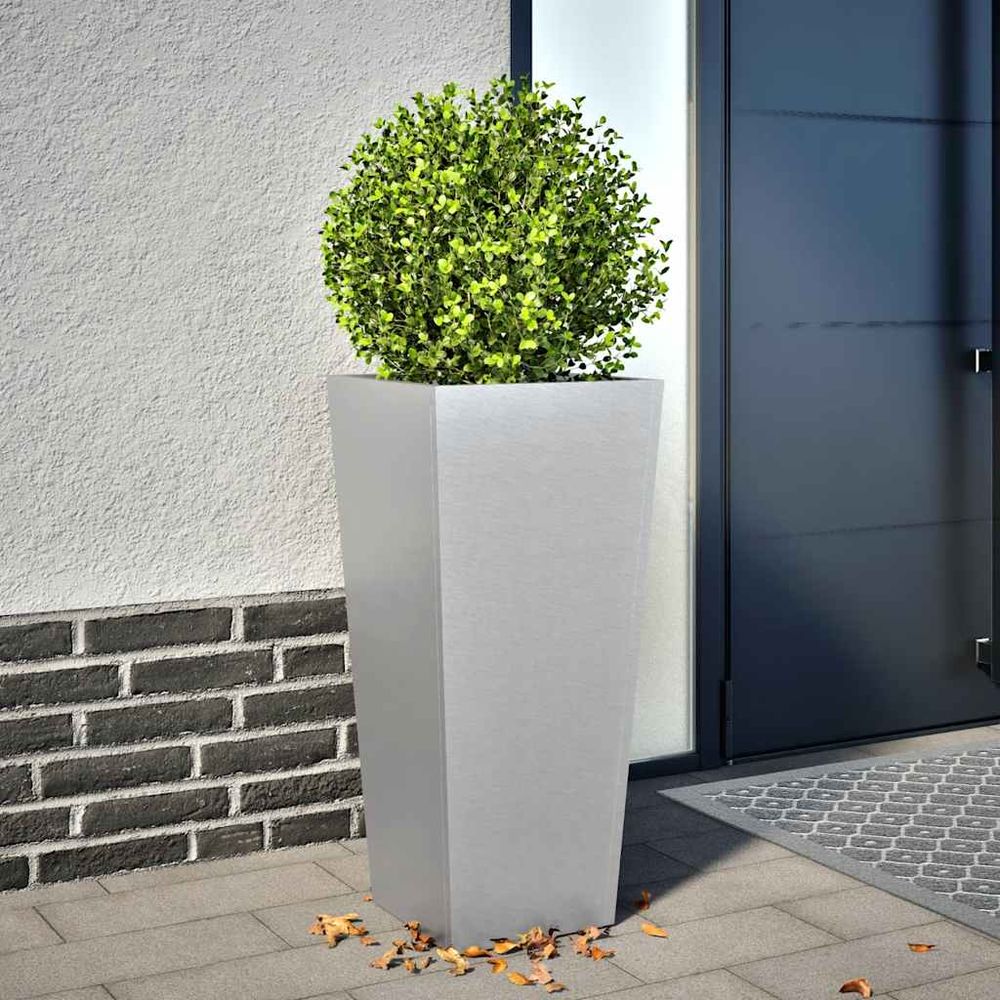 Colonne florale haute en acier galvanisé anti-corrosion design compact pour entrée et balcon argent 35x35x75cm