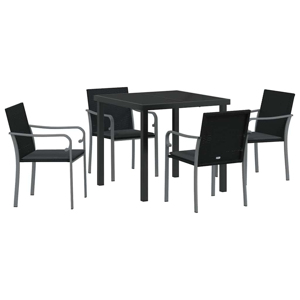 Ensemble de salle à manger pour jardin 5 pcs noir poly rotin