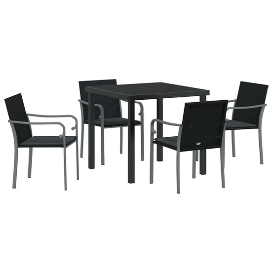 Ensemble de salle à manger pour jardin 5 pcs noir poly rotin