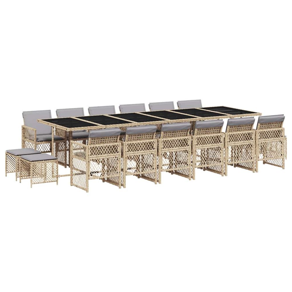 Ensemble à manger de jardin et coussins 17 pcs beige