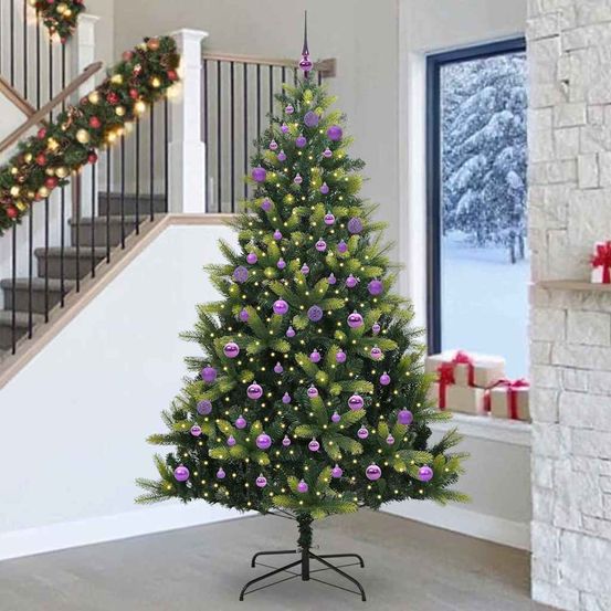 Sapin de noël artificiel 240cm 1675 branches, kit de décoration complet avec led