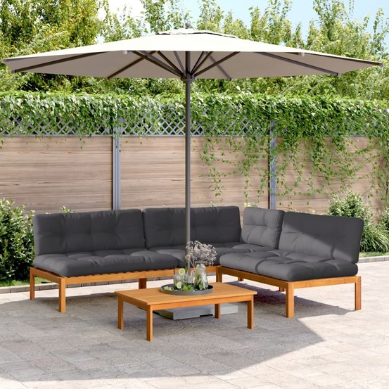 Salon palette de jardin avec coussins 4pcs bois d'acacia massif