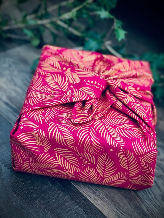 Set Of 3 Reusable Gift Paper Wraps Recycled Cotton Furoshiki Fabric Ecological Carédeau Family Pack 'Beauty' In Pine Green Size S, M And L French Designer