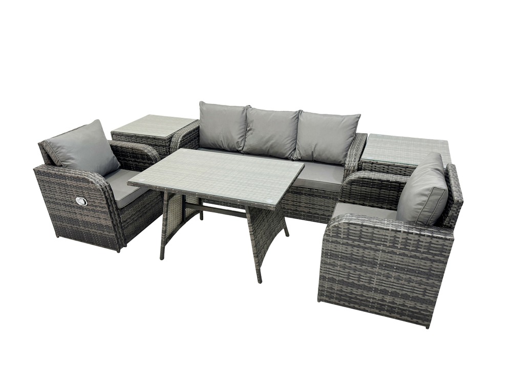 Ensemble de meubles de jardin avec table à manger rectangulaire chaise inclinable canapé 3 places 2 tables d'appoint