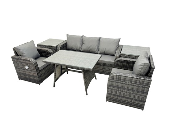 Ensemble de meubles de jardin avec table à manger rectangulaire chaise inclinable canapé 3 places 2 tables d'appoint