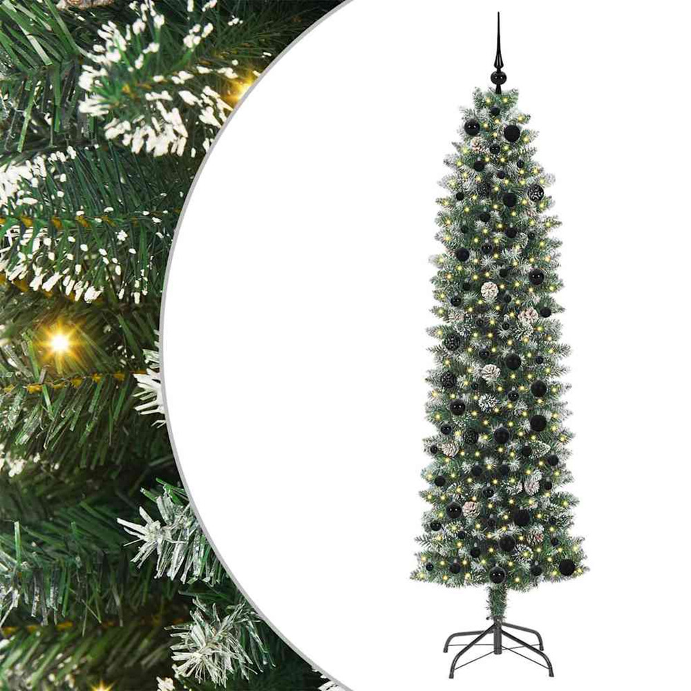 Arbre de noël artificiel slim avec 300 led vert et blanc 210 cm