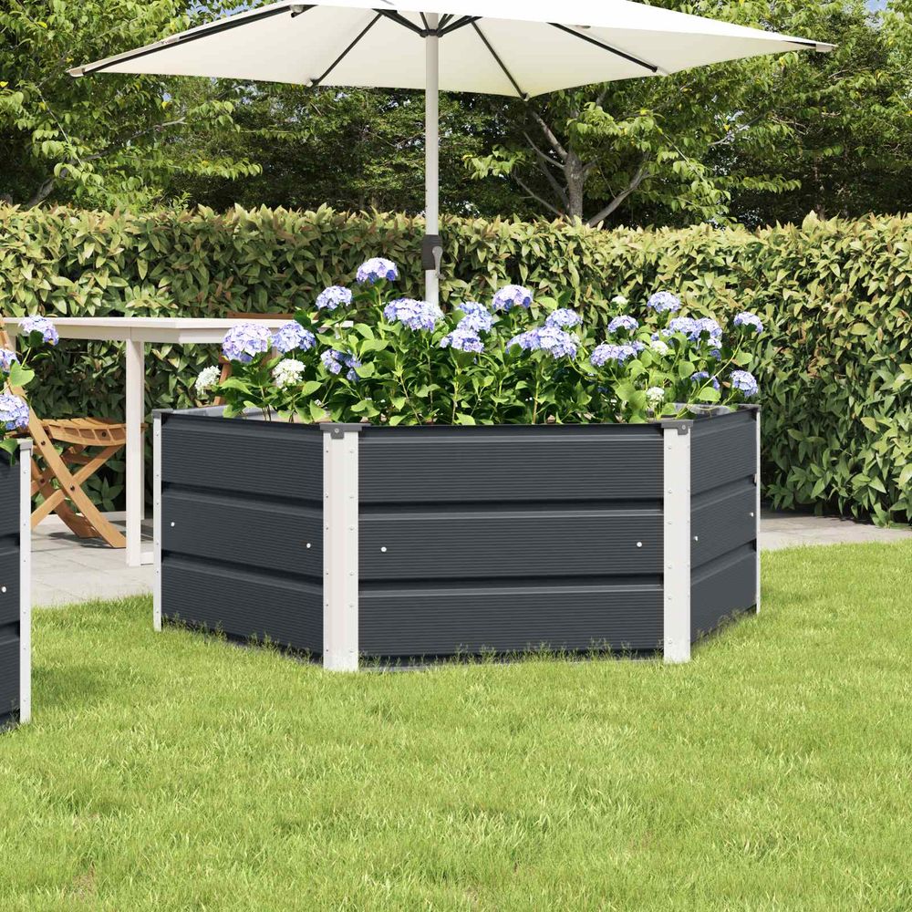 Grand pot de fleurs hexagonal acier pour terrasse aménagement paysager 129cm anthracite