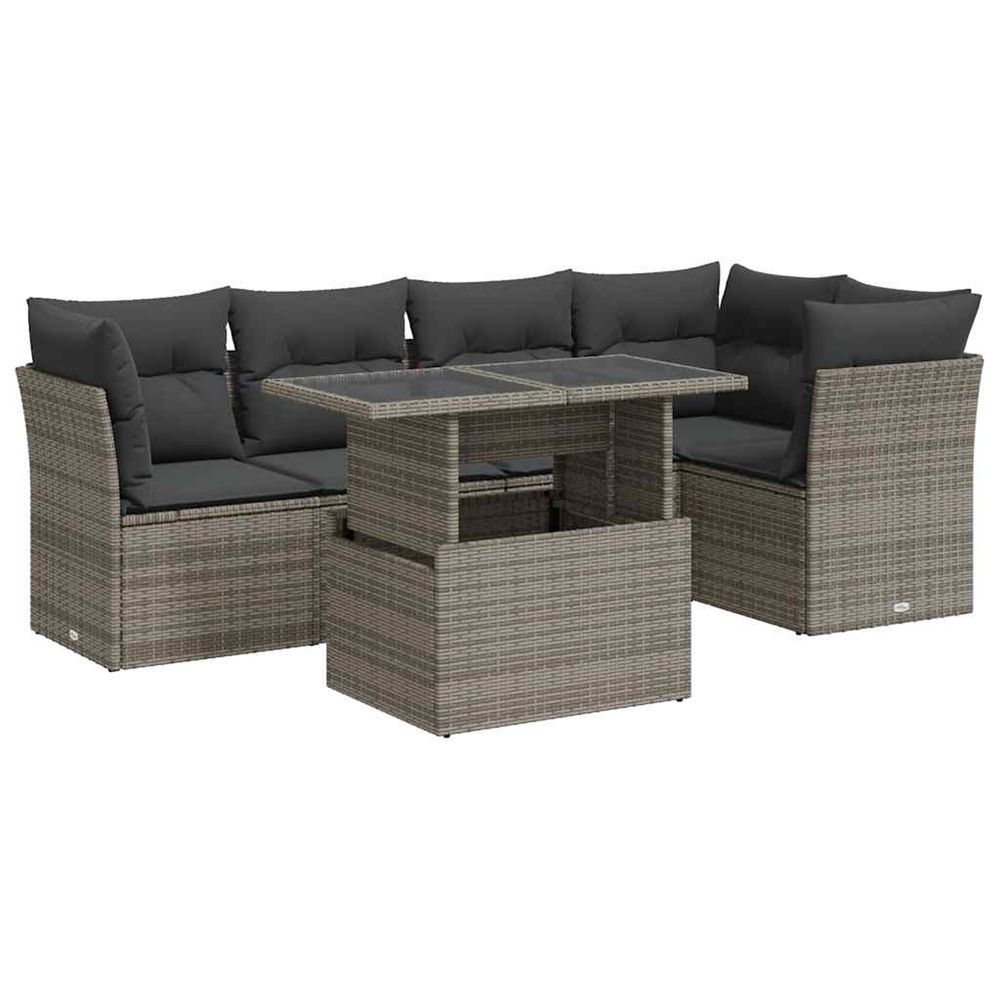 Salon de jardin 6 pcs avec coussins gris résine tressée