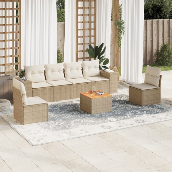 Salon de jardin avec coussins 7 pcs beige résine tressée
