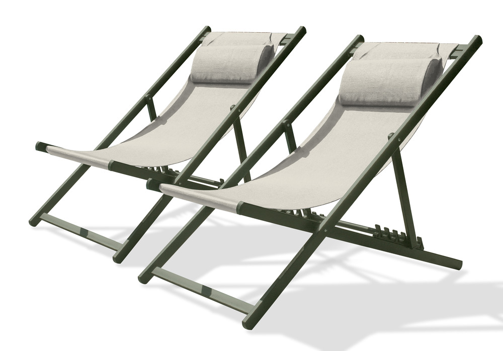 Lot de 2 chiliennes julia en aluminium kaki et textilène gris