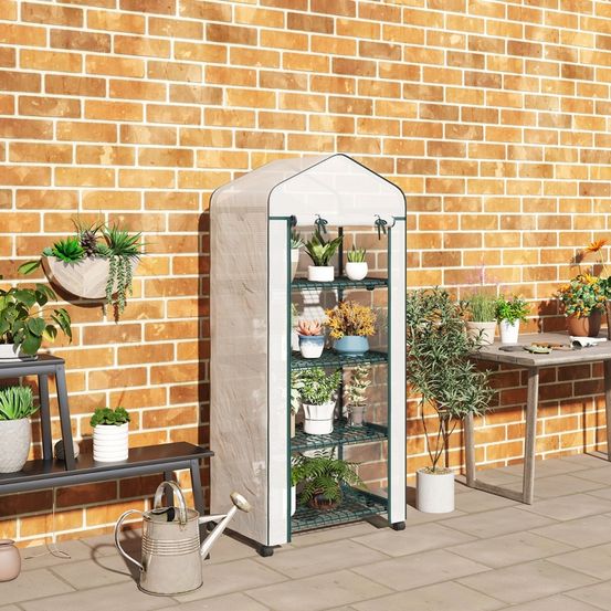 Serre de balcon 4 étagères acier pe 69 x 50 x 165 cm blanche sur roulettes - comfortxl outdoor living