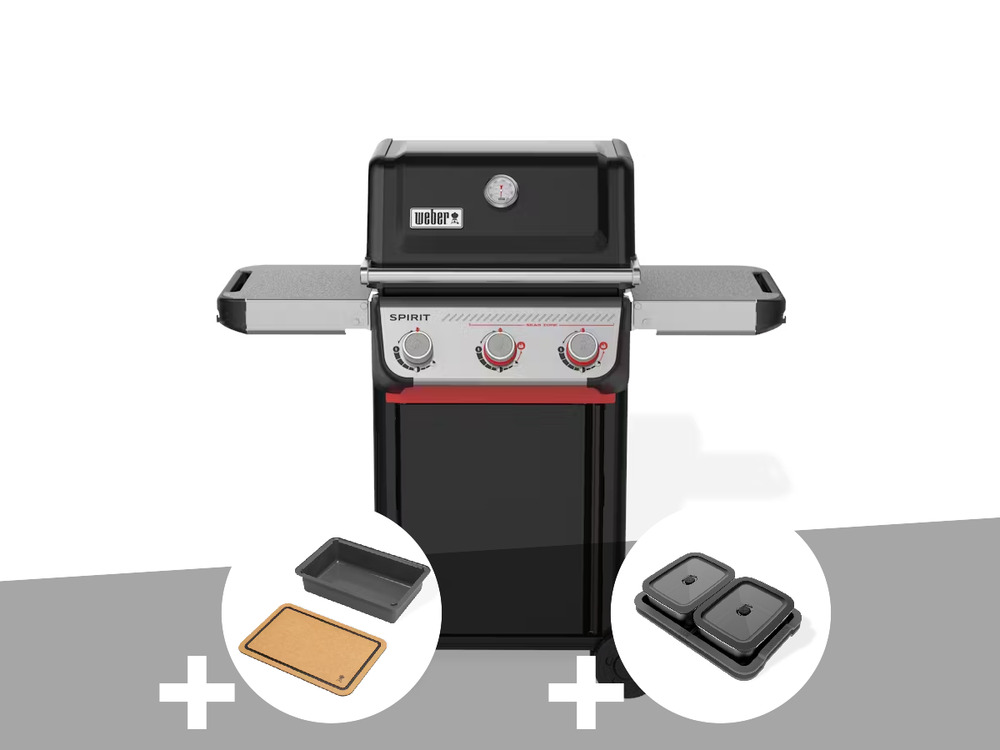 Barbecue à gaz spirit e-325 + bac et planche à découper works + kit de préparat