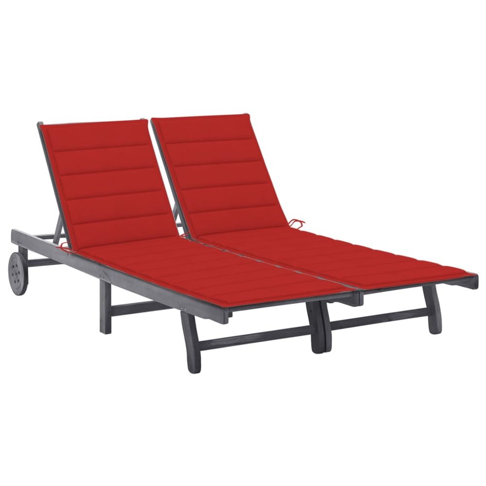 Chaise longue de jardin 2 places avec coussin gris acacia bain de soleil