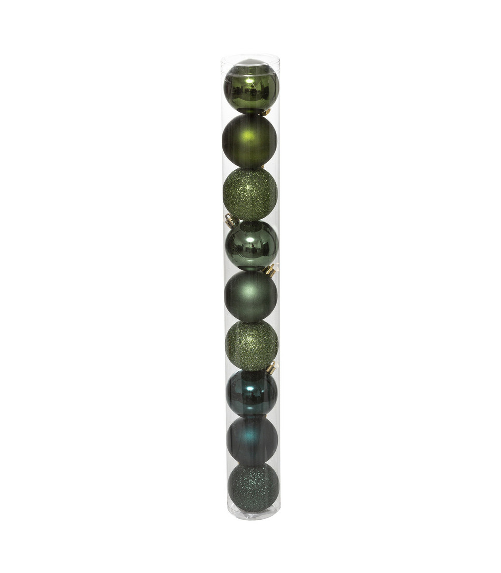 Déco de sapin lot de 9 boules de noël d 6 cm - vert olive et kaki