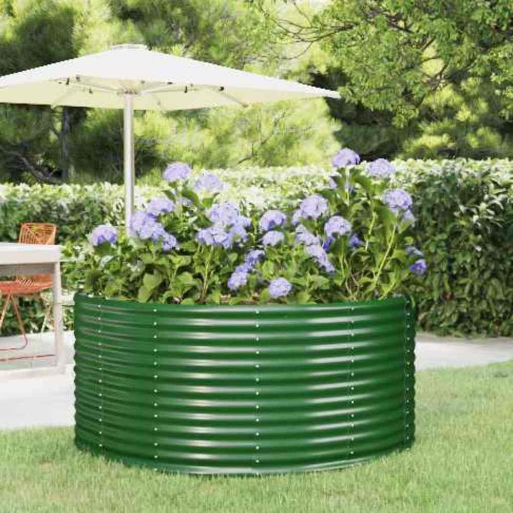 Carré potager rond 140cm acier galvanisé pour balcon jardin vert