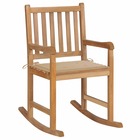 Chaise à bascule avec coussin beige bois de teck solide