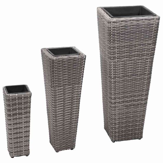 Jardinières surélevées 3 pcs résine tressée pour jardin balcon gris