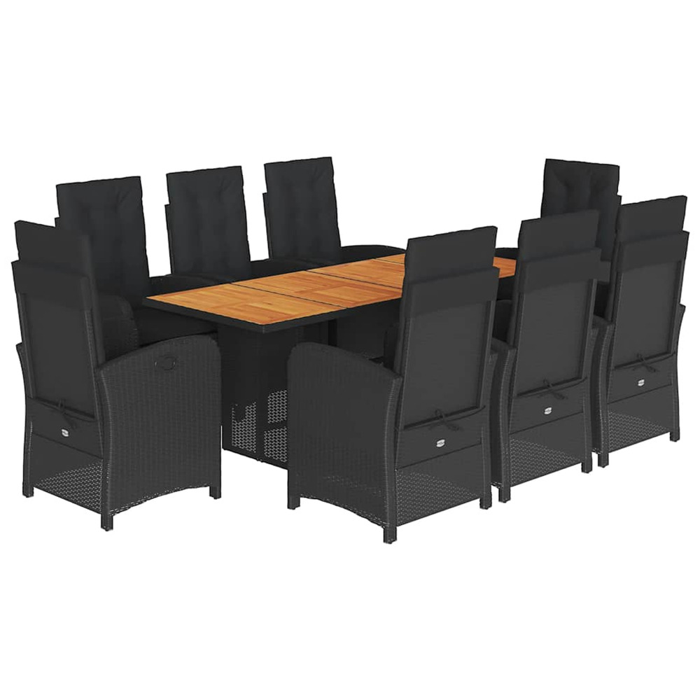 Ensemble à manger de jardin 9pcs coussins noir résine tressée
