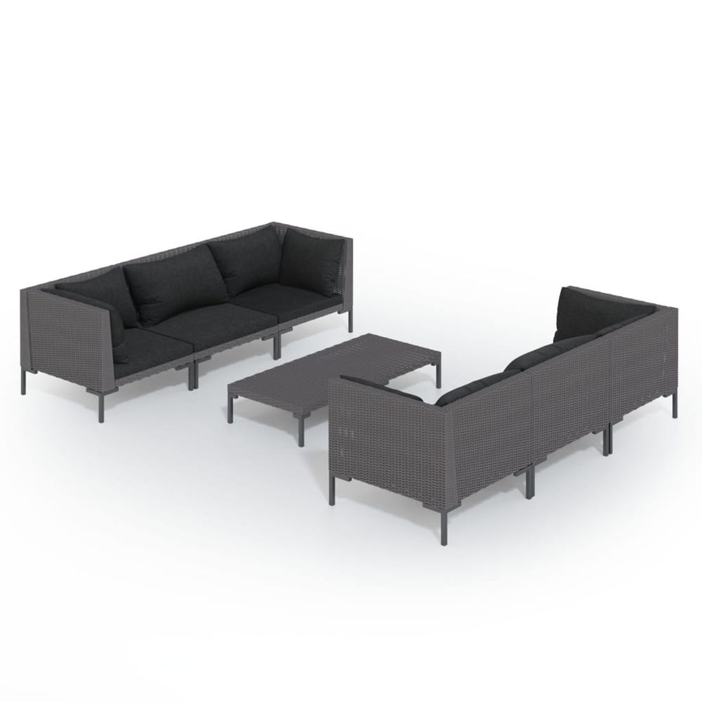 Salon de jardin 7 pcs avec coussins résine tressée gris foncé