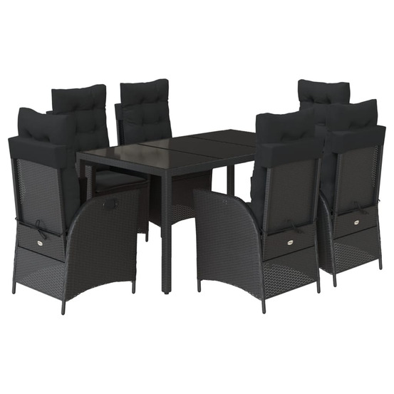 Ensemble à manger de jardin coussins 7pcs noir résine tressée
