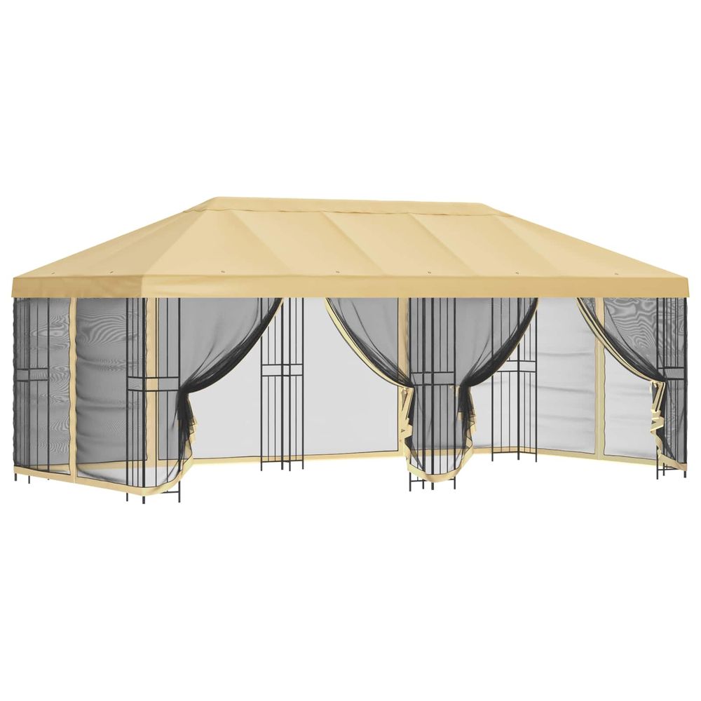 Gazebo avec murs latéraux 6 x 3 m crème polyester et acier