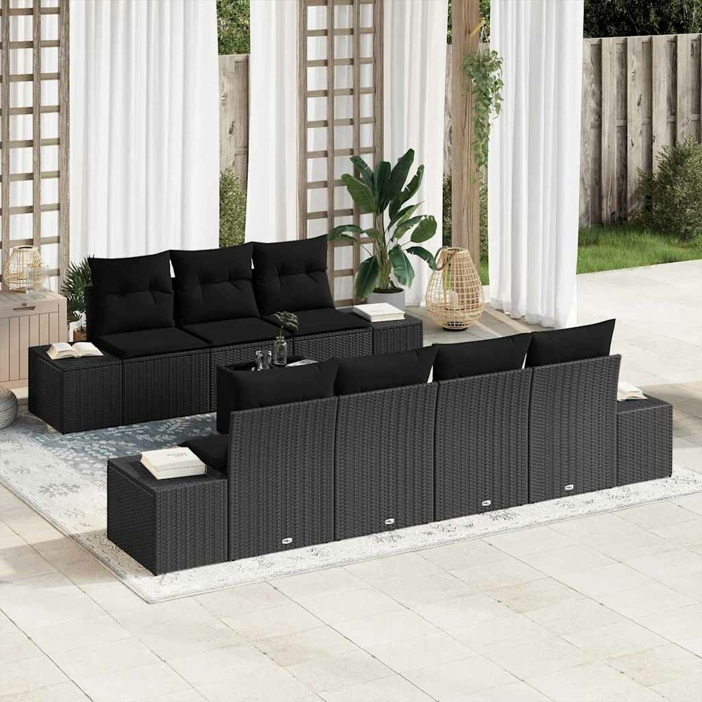 Ensemble de canapé de jardin avec coussin 8 pcs noir polyrotin