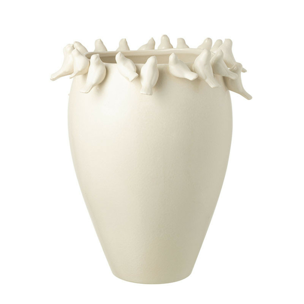 Vase céramique aux oiseaux blanc 40x40x50cm