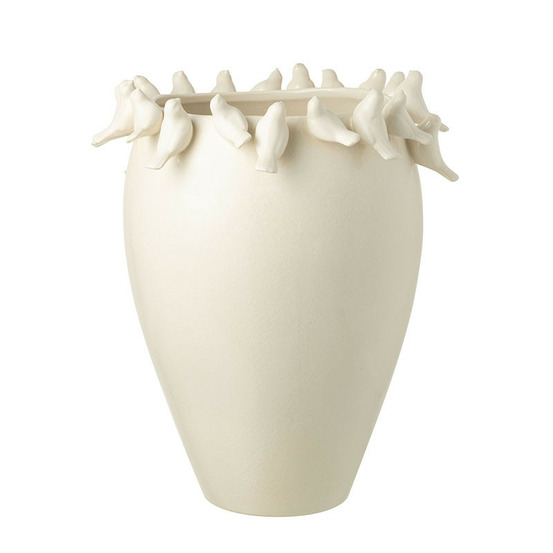 Vase céramique aux oiseaux blanc 40x40x50cm