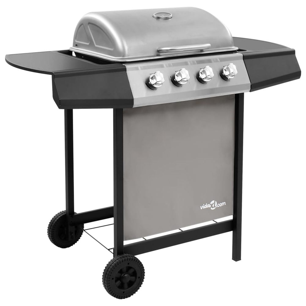 Barbecue gril à gaz avec 4 brûleurs noir et argenté