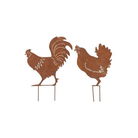 Décors de jardin en métal poule + coq (lot de 2)
