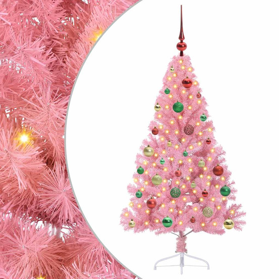Sapin de noël artificiel pré-éclairé rose 150 cm pvc