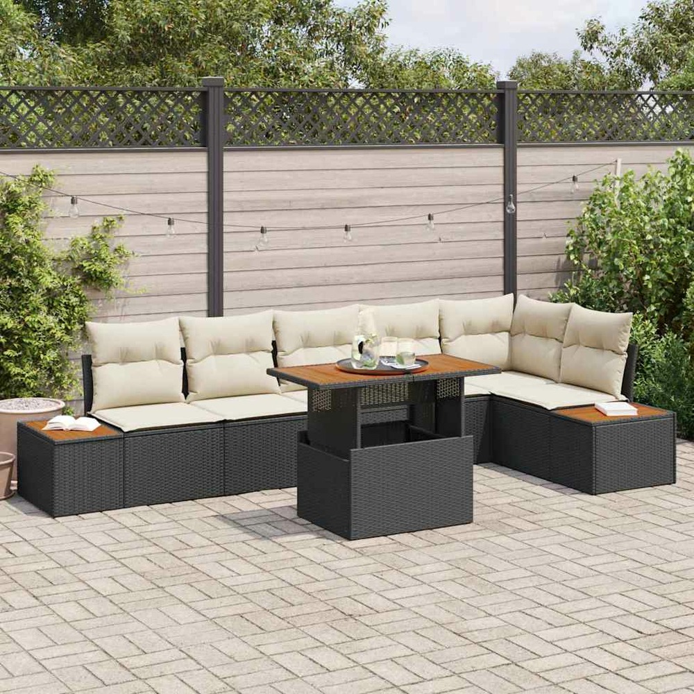 Ensemble de canapé de jardin 7 pcs noir poly rotin
