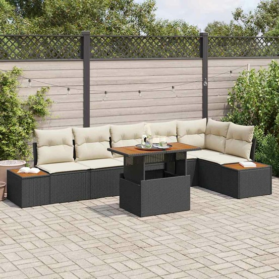 Ensemble de canapé de jardin 7 pcs noir poly rotin