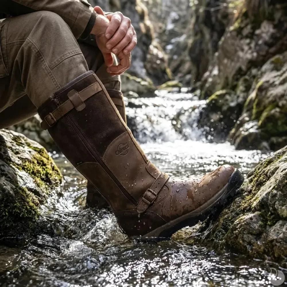 Bottes chasse cuir marron fourrée iceland gore-tex + sac