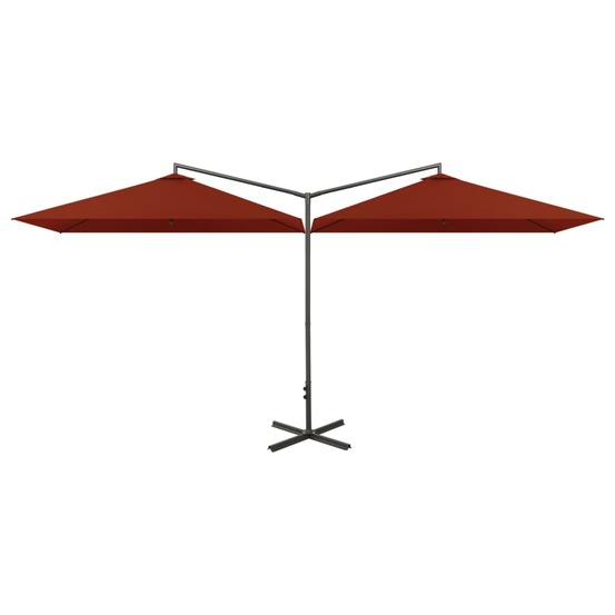 Parasol double avec mât en acier terre cuite 600 x 300 cm