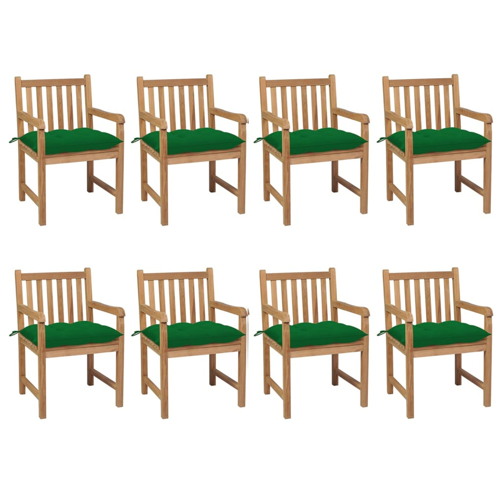 Chaises de jardin lot de 8 avec coussins vert bois teck solide
