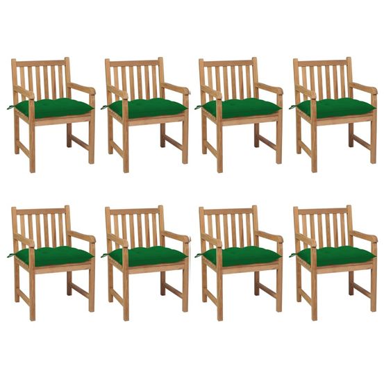Chaises de jardin lot de 8 avec coussins vert bois teck solide