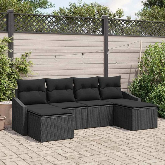 Ensemble de canapés avec coussin 6 pcs noir polyrotin