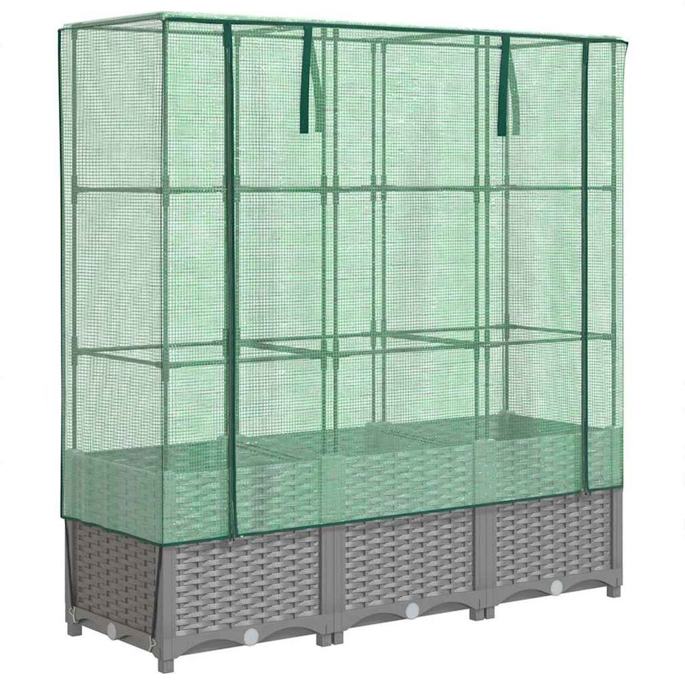 Jardinière d'extérieur surélevée avec housse aspect rotin 120x40x138 cm