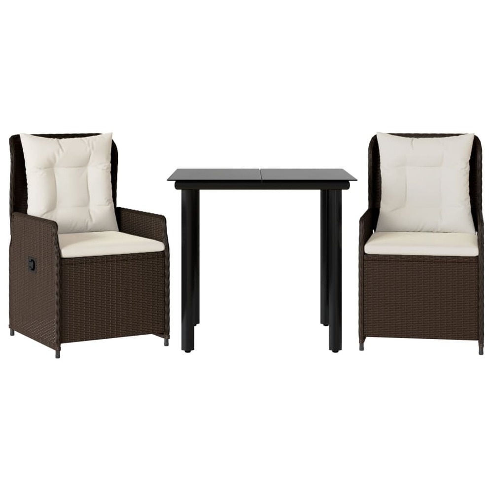 Ensemble à manger de jardin 3 pcs et coussins marron poly rotin