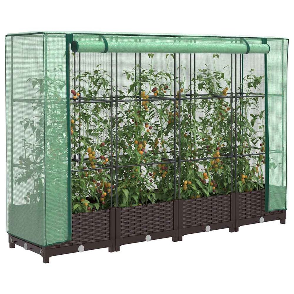 Carré potager surélevé avec serre aspect rotin pour balcon jardin brun 160x40cm