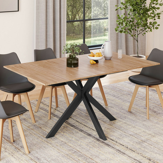 Table à manger extensible rectangle alix 4-8 personnes pied araignée bois et noir 120 - 160 cm